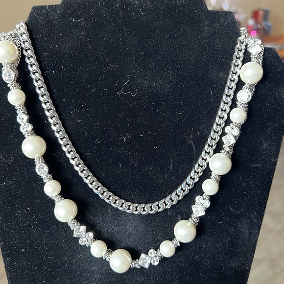 Givenchy Silver-Tone Faux Pearl & Rhinestone Double Strand Necklace - Picture 3 of 3